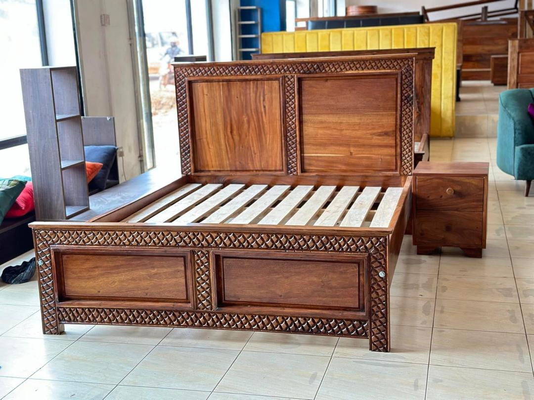 Kitovu Carved Panel Bed, Beds at Lucky Interiors Uganda