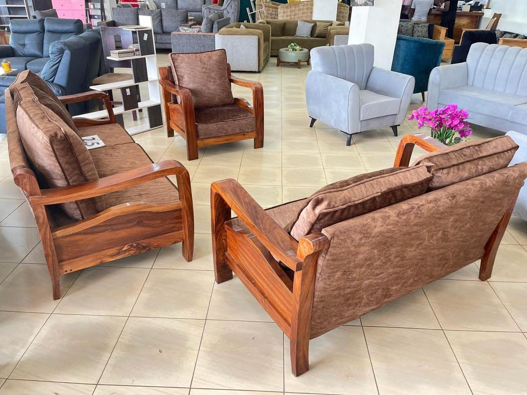 Gayaza Brown Suede Wood Set, Sofa Sets at Lucky Interiors Uganda