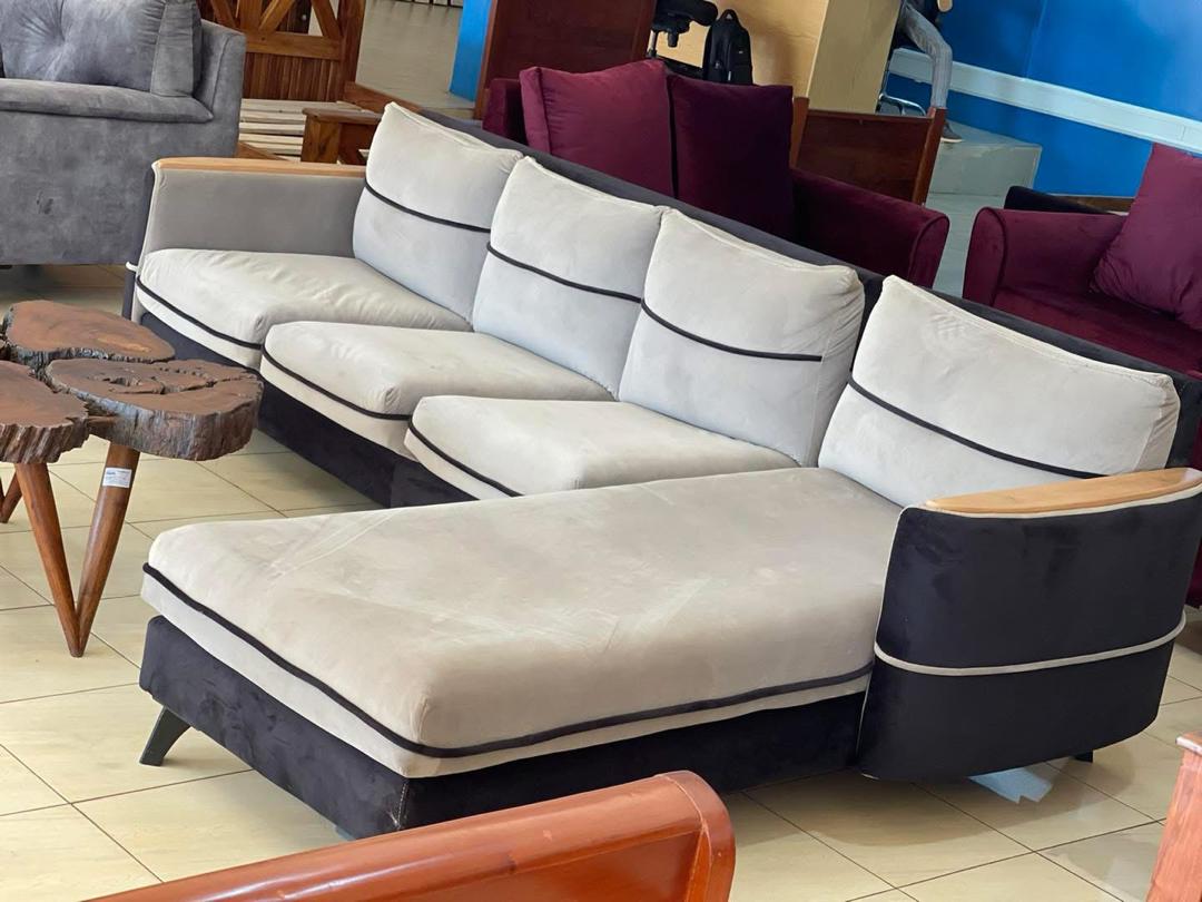 Kansanga Cream Leather Chaise, Sectional Sofas at Lucky Interiors Uganda