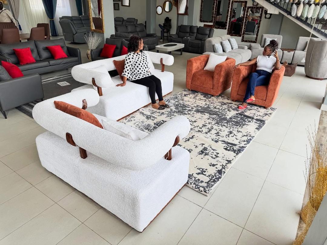 Buziga White Boucle Curve Set, Modular Sofas at Lucky Interiors Uganda