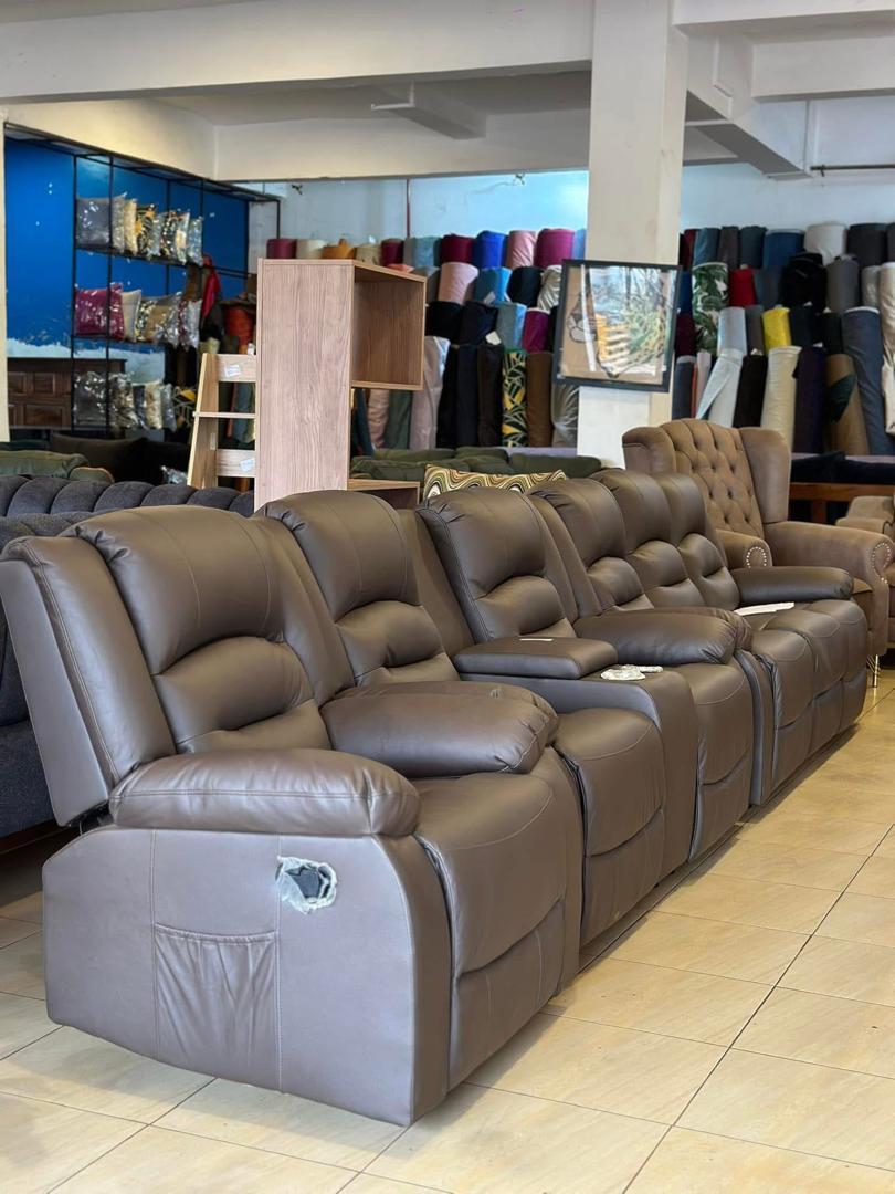 Lweza Grey Leather Recliner Suite, Recliners at Lucky Interiors Uganda
